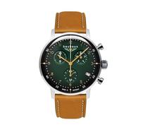 Bauhaus 2096-3 - Men's Chronograph Watch Silver with Blue Leather Strap & Quartz Movement - Made in Germany, Dark green / brown