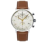 Bauhaus 2096-3 - Men's Chronograph Watch Silver with Blue Leather Strap & Quartz Movement - Made in Germany, white / brown