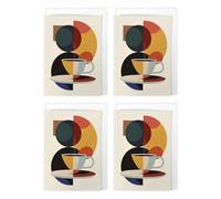 Bauhaus Abstract Geometric Coffee Cup Art Cards Multipack of 4 Modern Greeting Cards For Any Occasion, Blank Inside For Your Message, A6 Size 10 x 15 cms