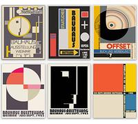 Bauhaus Aesthetic Room Décor - Abstract Wall Art Bauhaus Exhibition Colorful Geometric Abstract Collage Bauhaus Posters 6 German Unique Home Decor Geometric Patterns Illustrations (40 x 50cm)