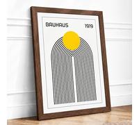 Bauhaus Architecture Geometric Framed Wall Art Print A2 Walnut