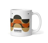 Bauhaus Ausstellung Mug - 11oz Retro Modernist Coffee Cup with Abstract Geometric Art Design - Beige, Black & Orange Ceramic - Gift for Art & Design Lovers