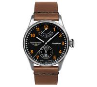 Bauhaus Aviation Men's Watch Automatic Tornado Series Power Reserve Indicator 5 ATM with Leather Strap 2790 in Various Designs, black / orange, Strap.