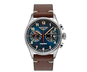 Bauhaus Aviation Men's Watch Stainless Steel Series Tornado Chronograph 5 ATM with Leather Strap in Various Designs, Blue, Retro