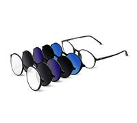 Bauhaus Magnetic Sunglasses Clip on for Men & Women UV400 Polarized Retro Round Anti-glare Clear Eyeglasses, Five-in-one Magnetic Glasses Set - 1, Medium