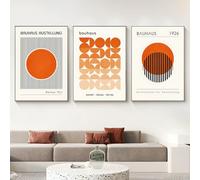 Bauhaus Orange Poster - Boho Line Art Print Mid Century Modern Wall Art Abstract Geometric Prints Pictures for Bedroom - 16x24inx3 Frameless