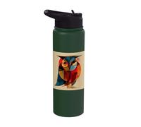 Bauhaus Owl Abstract Geometric Cubism Motif Stainless Steel Insulated Water Bottle