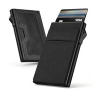 Bauhaus Slim Wallet for Men Pop-Up Card Holder | Ultra-Thin RFID NFC Blocking Automatic Ejector | Lycra Elastic Pocket Holds 7 Cards + ID + AirTag + Cash | Gift for Men, A01-Black, Minimalist