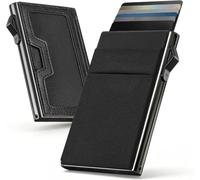 Bauhaus Slim Wallet for Men Pop-Up Card Holder | Ultra-Thin RFID NFC Blocking Automatic Ejector | Lycra Elastic Pocket Holds 7 Cards + ID + AirTag + Cash | Gift for Men, A02-Black and Gunmetal, slim
