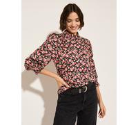 Baukjen female Floral Frill Neck Blouson Sleeve Blouse - 12 - Black Mix, Black Mix