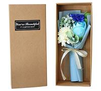 BAULMD 3 Count Rose Petal Soap Gift Box, Artificial Flower, Wedding, Anniversary, Mother's Day, Blue, Rose, Romantic, Natural Bouquet