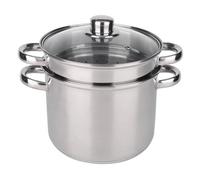 Baumalu Stainless Steel Pasta Pot 24 cm, 7.5 Litre, Silver, Triple Diffuser Base, Glass Lid with Stainless Steel Rim and Steam Vent, Metal Handles, Pasta Basket Included