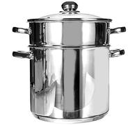 Baumalu - Straight Shape Couscous Handset - Stainless Steel - Glass Lid - Suitable for All Heat Sources Including Induction - Triple Base Diffuser - Diameter 24cm, 9L, Silver