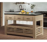 Baumhaus Kitchen Island (Oak) Three Drawer With Black Granite Top