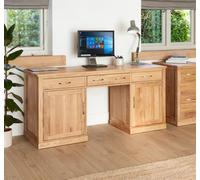 Baumhaus Mobel Oak Large Hidden Office Twin Pedestal Desk, Brown