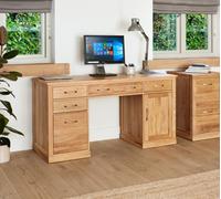 Baumhaus Mobel Oak Twin Pedestal Computer Desk