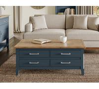Baumhaus Signature Blue Coffee Table With Drawers & Hidden Storage Trunk