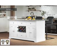 Baumhaus White Kitchen Island With Grey Granite Worktop Baumhaus White