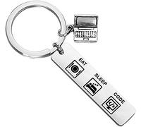 BAUNA Coder Keychain: Eat Sleep Code - Stainless Steel, Black - Gift for Computer Programmers