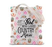 BAUNA Country Music Lover Tote Bag Country Concert Reusable Grocery Shopping Bag Just A Gil Who Loves Country Music Handbag (Country Music Tote)
