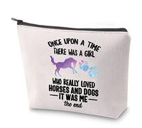 BAUNA Dog and Horses Lover Cosmetic Bag Travel Case A Girl Who Really Loved Horses and Dogs Makeup Zipper Pouch Bag for Her (Once Horse Dog)