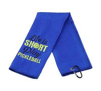 BAUNA Embroidered Pickleball Towel - Life Is Short Play Pickleball - Black Microfiber Sports Towel - 38cm x 66cm - Quick Dry