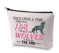 BAUNA Funny Wolf Lover Gift There was A Girl Who Really Loved Wolves Novelty Wolf Themed Zipper Pouch Makeup Bag (Once Wolf)
