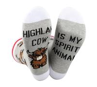BAUNA Highland Cow Crew Sock Highland Cow Is My Spirit Animal Fluffy Cow Novelty Sock Western Farmer Gift (UK, Alpha, One Size, Regular, Regular, Highland Cow Sock)
