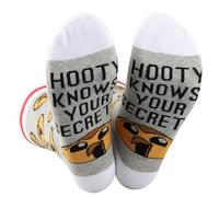 BAUNA Owl Cartoon Inspired Crew Sock Hooty Knows Your Secrets Novelty Sock Hooty Themed Gift Hooty Emotions Gift (UK, Alpha, One Size, Regular, Regular, Hooty Sock)