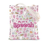 BAUNA Speech Therapist Appreciation Tote Bag Best Speech Language Pathologist Gift SLP Graduation Gift My Job Is Speech Shoulder Bag (Speech Tote)
