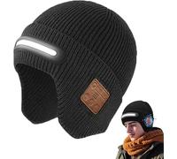 BAUNBRHY TR-BTD3 Smart Bluetooth Beanie with 3-Stage Led Lighting, Rechargeable Bluetooth Beanie Hat with Light, Bluetooth Music Knit Hat, Built-in Stereo Speakers & Mic for Men Women Black