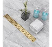 BAUNVB Linear Shower Drain 28 inch, Floor Drain with Removable Pattern Grate, 304 Stainless Steel Rectangular Linear Drain with Hair Strainer, CUPC Certified, Brushed Gold, SD-103