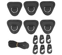 BauphryX 6Pcs PVC D Ring Patch Elastic Rope Set, Stainless Steel D Ring Patch Bungee Cord Set for Inflatable Boats, Canoes, Kayaks, Surfboards and Stand Up Paddle Boards (Black)