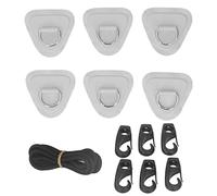 BauphryX 6Pcs PVC D Ring Patch Elastic Rope Set, Stainless Steel D Ring Patch Bungee Cord Set for Inflatable Boats, Canoes, Kayaks, Surfboards and Stand Up Paddle Boards (Grey)