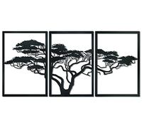 Baupor Tree of Africa Metal Wall Art, Tree of Life Metal Wall Art, 3x Large Metal Tree Wall Decor, Artwork for Home Decors, Living Room Decor, Bedroom Decor, Housewarming Gift, Black, 150x74 cm