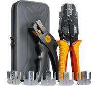 BAURIX® Crimping Tool Kit 6 Jaws & Wire Stripper - All-in-One | Model HEKTOR PRO & AKURA. Quick-change crimper for lugs, terminals & ferrules, plus a self-adjusting stripper.