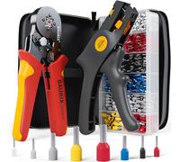 BAURIX® Ferrule Crimping Tool + 1800 Ferrules & Wire Stripper | Model PERSEUS & AKURA. Square-profile sleeve crimper plus a self-adjusting stripper for tidy, reliable wiring.