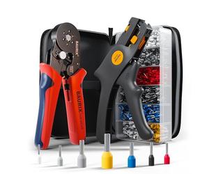 BAURIX® Hexagonal Crimping Tool with 2000 Wire Ferrules and Wire Stripper - Self-Adjusting Ferrule Crimper 0.25-6 mm² - Hex Crimping Pliers - Crimp Tool - Wire End Sleeves - Cable Stripper