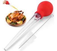 BAUSAR Large Turkey Baster for Cooking - Premium Baster Syringe for Hot Liquids - Heat-Resistant Silicone Bulb, Easy-Grip Design with Cleaning Brush - Dishwasher Safe - Baste Food with Ease - Red