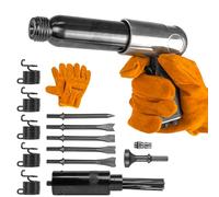 BAUSATZ Air hammer Heavy Duty 220mm long barrel air chisel kit with 5pcs chisels Needle Scaler Attachment with 19pcs Needles,5000BPM air chisel for shoveling and cutting (JBCXJ02)