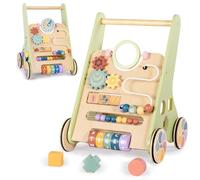 Bautia Wooden Baby Walker for 6-12 months, Push Along Walker toy for 1 year olds Boys Girls Gifts, 10-in-1 Baby Activity Centre with Shapes & Beads Game