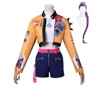 Bauxhie Anime Demon Hunters Costume Women's Rumi Cosplay Jacket Shorts Tops with Accessories Full Set for Halloween (Yellow + Wig, XXL)