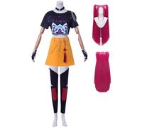 Bauxhie Demon Hunters Cosplay Mira Costume Women's Tops Skirt Necklace Socks Gloves Uniform Suit for Halloween (Yellow + Wig, XS)