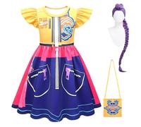 Bauxhie Demon Hunters Costume Rumi Cosplay Dress with Pocket Short Sleeve Summer Dress Costume for Halloween (Yellow + Wig, XS)