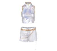 Bauxhie Demon Hunters Costume Rumi Cosplay Golden Outfits Tops Shorts Belt Uniform Suit for Halloween (White, L)