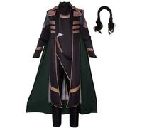 Bauxhie Loki Costume Deluxe Combat Uniform with Accessories, Halloween Cosplay Outfits for Adults Men (Black with Wig, M)