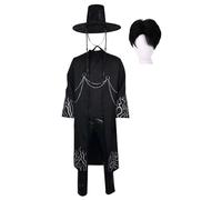 Bauxhie Men's Demon Hunters Saja Boys Costume Sajaboy Jinu Cosplay Coat Shirt Pant Hat Full Set for Halloween (Black + Wig, XXL)