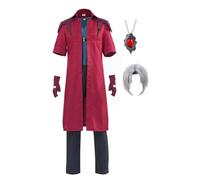 Bauxhie Men's Devil Dante Cosplay Costume, Red Jacket, Shirt, Trousers, Gloves, Necklace, Full Set for Indoor Weeen (Red + Wig, XS)