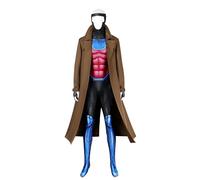Bauxhie Men's Gambit Costume Remy Etienne LeBeau Cosplay Uniform Outfits Jumpsuit Coat Mask Complete Set (Brown, XS)