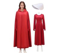 Bauxhie Women's Handmaid Tale Costume Offred Cosplay Red Suit Hooded Coat Dress Hood Gloves Halloween Outfits (Red, 3XL)